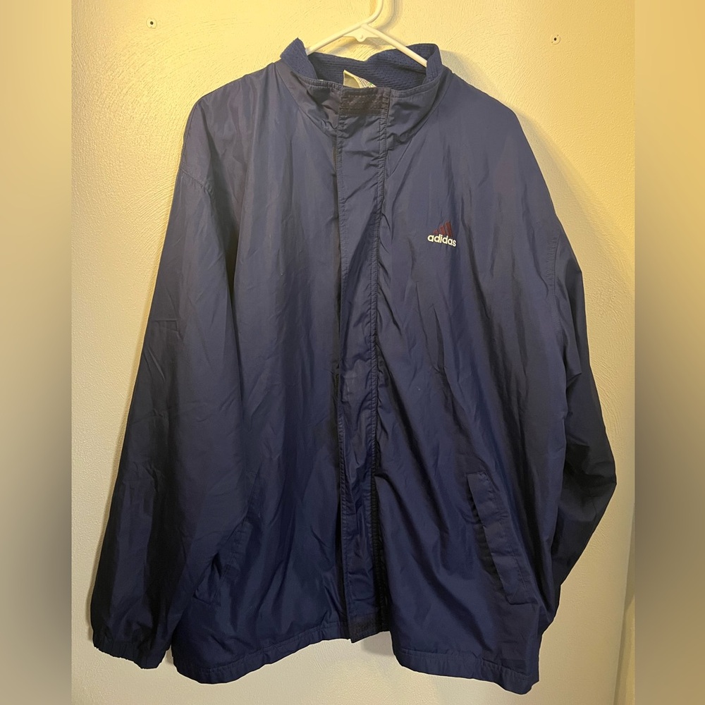 ADIDAS Vintage Early 2000's Big Embroidered Logo Coach Jacket Navy Blue Mens XLT